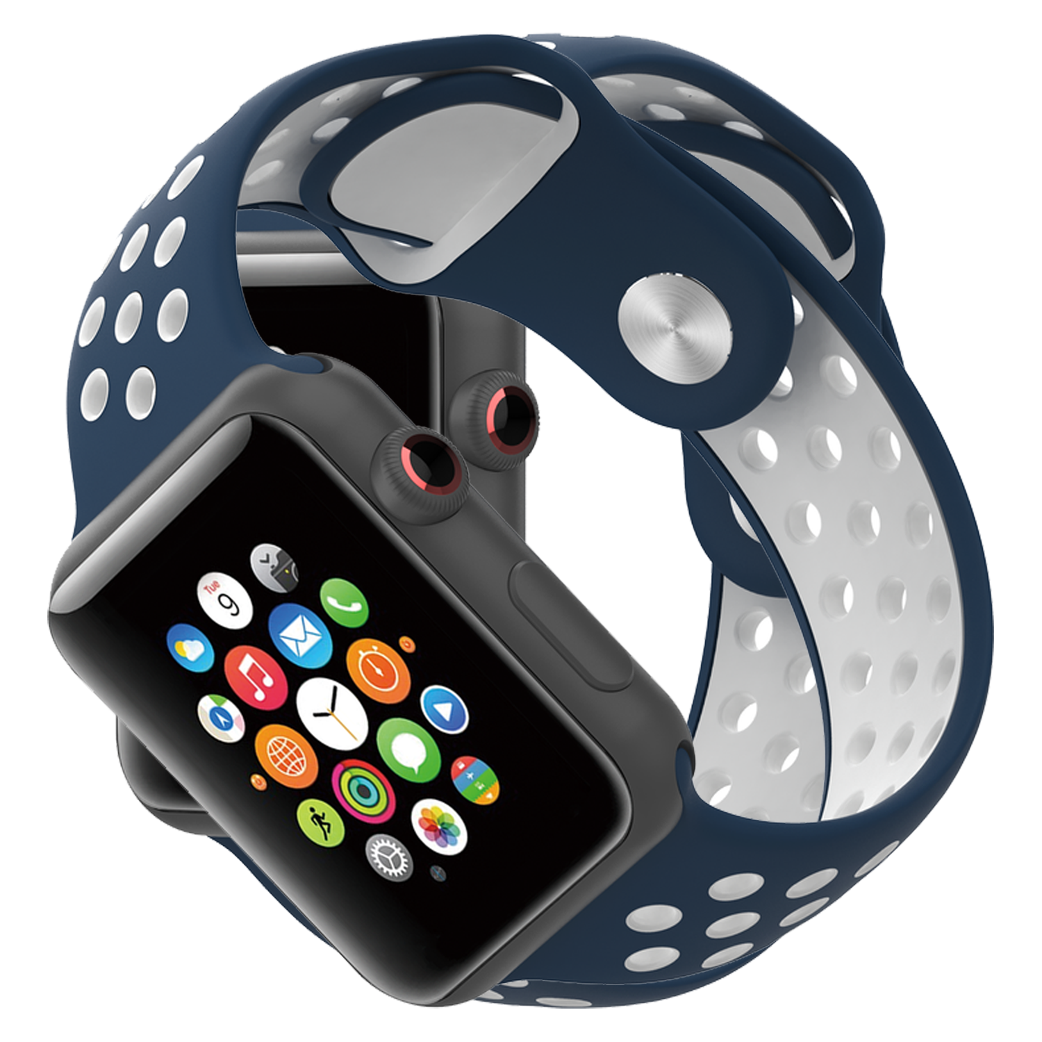iGuard by Porodo Sport Silicone Watch Band for Apple Watch 44mm / 45mm - Blue/White