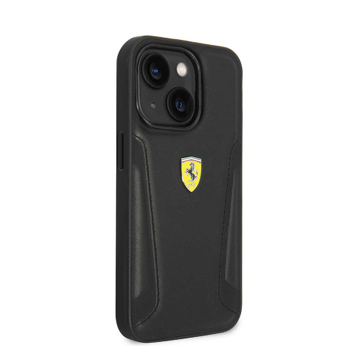Ferrari Leather Case With Hot Stamped Sides & Yellow Shield Logo For iPhone 14