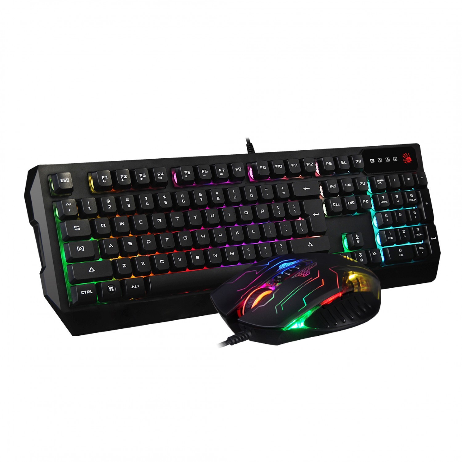 Bloody Q1300 Wired Combo Set with Neon Light Effect - Black